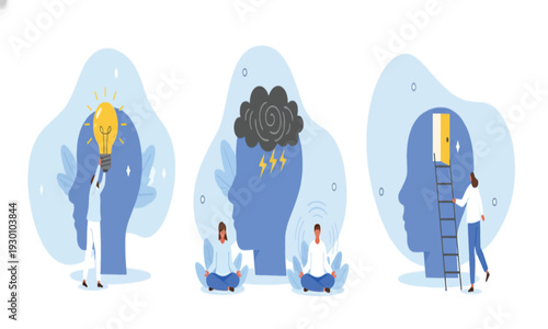 Conceptual illustrations of human mind states, mental health, and personal growth