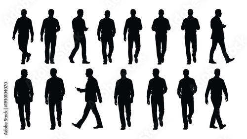 A group of people walking in different positions isolated on white background, Vector