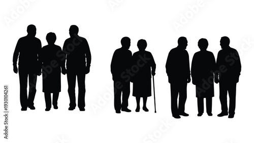 A group of people standing in two rows isolated on white background, Vector