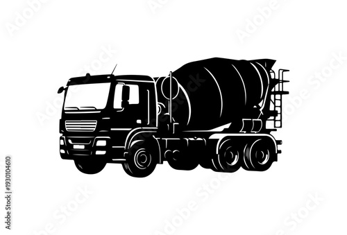 Black Concrete Mixer Truck Vector Illustration