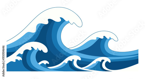 Waves illustration, vector style graphic, ocean design, water background for summer, beach, nature.