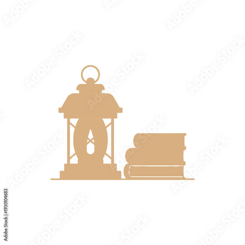 Old lantern and stacked books by a bookish lantern scene