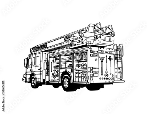 Fire Truck with Ladder and Equipment Vector Illustration
