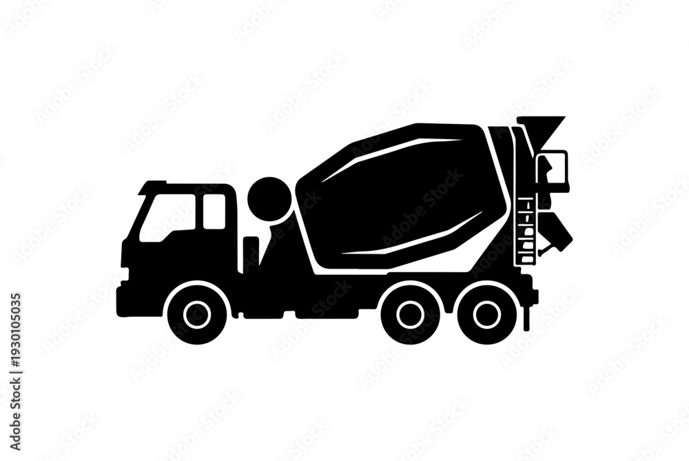 Fototapeta premium Black Concrete Mixer Truck Vector Illustration