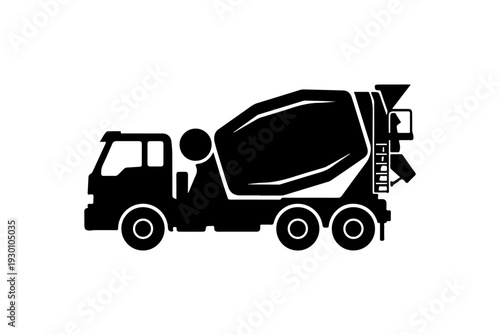 Black Concrete Mixer Truck Vector Illustration