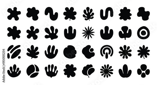 Collection of Diverse Abstract Organic Shapes and Silhouettes.