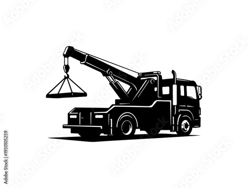 Tow Truck with Lifted Vehicle Vector Illustration