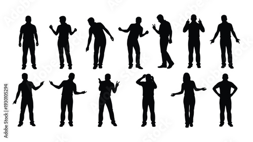 A group of people in various poses on a white background isolated on white background, Vector