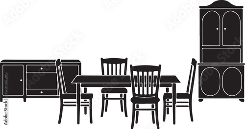 Black silhouette of dining room furniture table