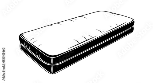 Minimalist black and white outline illustration of a comfortable bed mattress for sleep