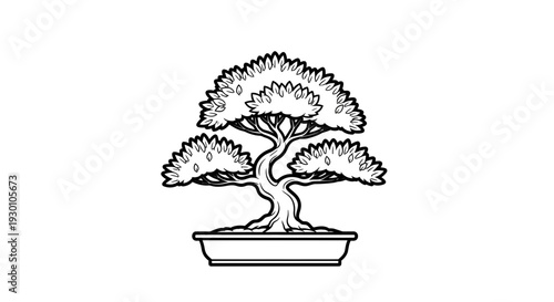 Stylized miniature bonsai tree illustration symbolizing growth, balance, and natural artistry