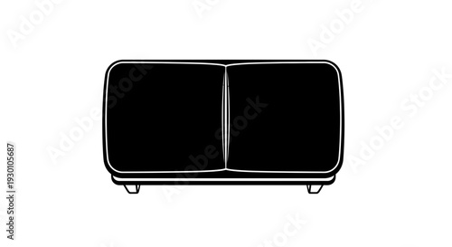 Minimalist Black Two-Seater Sofa Icon Silhouette on White Background Graphic Element