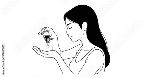 Mindful beauty ritual: young woman dispensing drops onto her palm for natural skincare