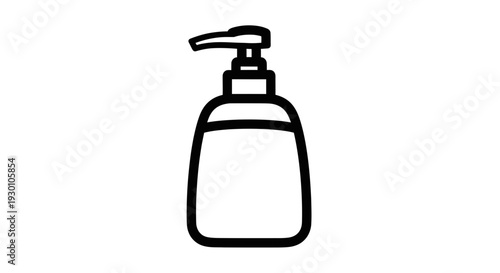 Minimalist graphic illustration of a pump bottle icon representing hygiene and liquid dispensing