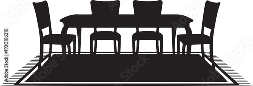 Black silhouette of dining table and chairs on rug