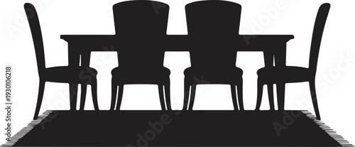 Black silhouette of dining table and chairs on rug