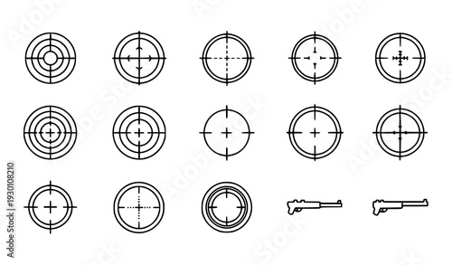 A set of vector graphic crosshair targets and gun silhouettes