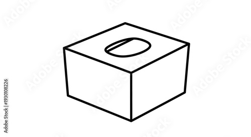 Minimalist line art illustration of a rectangular tissue box with an oval opening for dispensing