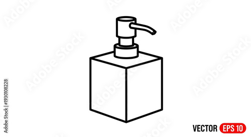 Minimalist Line Art Illustration of a Square Pump Bottle for Hygiene and Personal Care Products