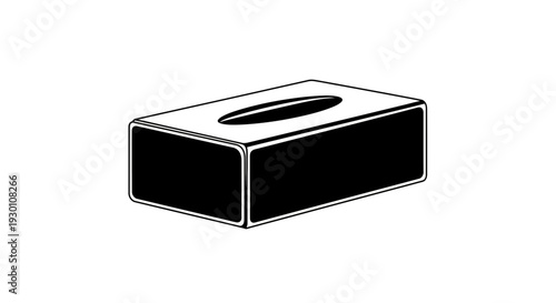Stylized black and white graphic illustration of a modern rectangular facial tissue box vector
