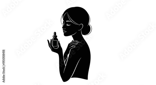 Elegant silhouette of a woman holding a cosmetic dropper bottle symbolizing beauty and self-care