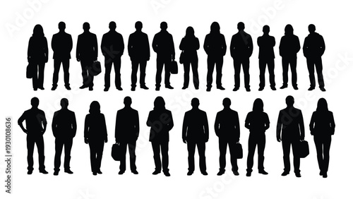 A group of business people standing in two rows isolated on white background, Vector