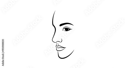 Elegant minimalist line drawing of a woman's profile, simple black and white facial silhouette,