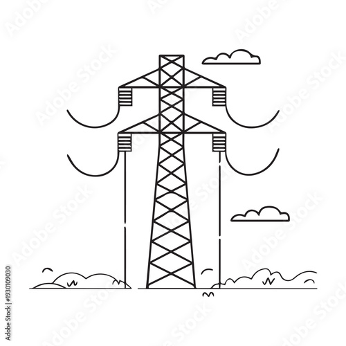Electric power transmission tower line icon, vector illustration