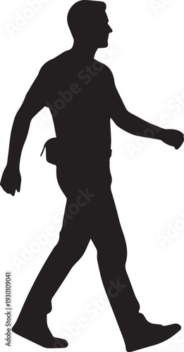 Man walking silhouette vector illustration, person moving with legs forward, isolated on white background