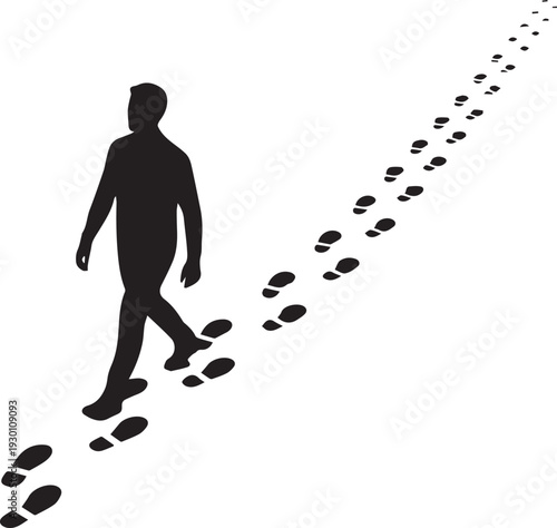 Person walking leaving footprints path vector silhouette illustration line art background