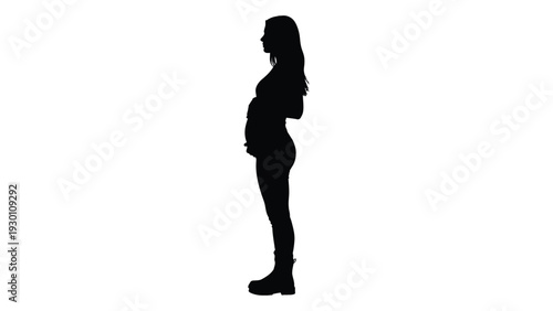 A pregnant woman standing in profile isolated on white background, Vector