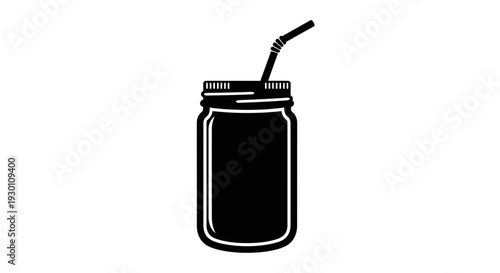 Minimalist black silhouette illustration of a mason jar with a bent drinking straw for various