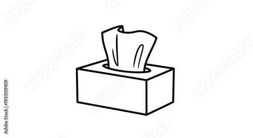 Simple linear illustration of a rectangular facial tissue box, featuring a single soft paper