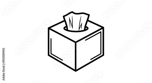Minimalist black and white line art vector illustration of a tissue box for personal hygiene item