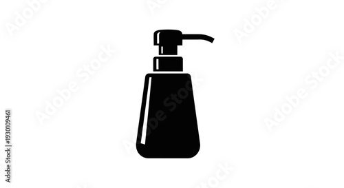 Black silhouette icon of a modern pump dispenser bottle for liquid soap or hand sanitizer isolated