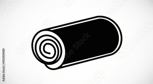 Minimalistic black and white vector illustration of a rolled mat or textile object ready for