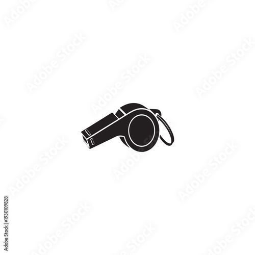 Black Silhouette of a Sports Referee Whistle with Ring on White Background, Symbol of Authority and Decision Making