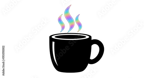 Vibrant steam rising from a minimalist black mug creating a striking contrast on a clean white