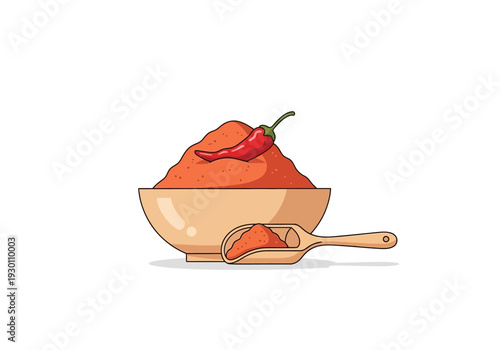 Red Pepper in Wooden Bowl with Spoon.