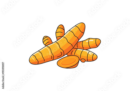 Turmeric Roots and Powder Illustration.
