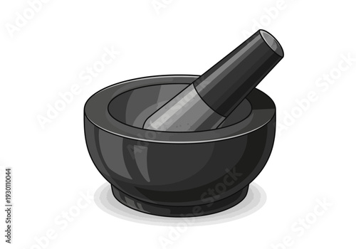 Black Mortar and Pestle Illustration.