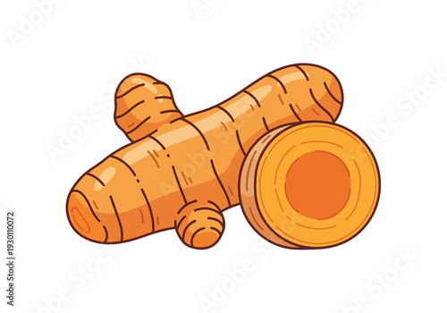 Turmeric Roots and Sliced Turmeric Root.