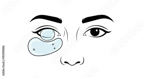 Illustrated guide to applying cosmetic eye patches and contact lenses for daily beauty routine