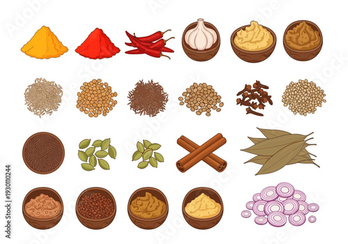 Assorted Spices and Herbs in Bowls.