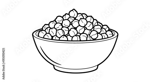 Artistic line drawing of a humble bowl filled with nutritious chickpeas, perfect for vegan