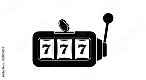 Iconic illustration of a winning slot machine displaying lucky sevens with a coin dropping into