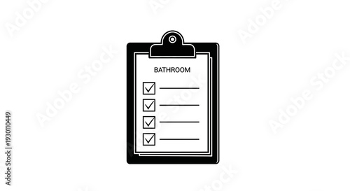 Black clipboard icon displaying a completed bathroom task list illustration vector graphic symbol