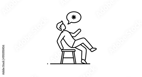 Minimalist line art illustrating a person expressing strong emotion or a censored verbal outburst