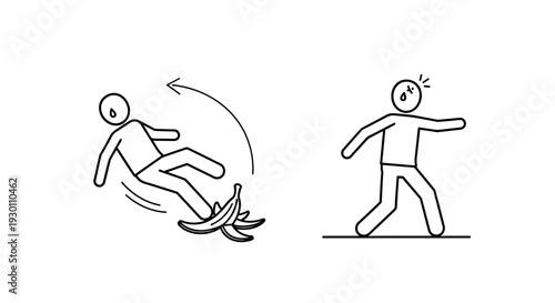 Illustrative warning about accidental slips from discarded fruit peels emphasizing safety