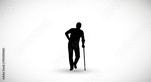 Silhouette of a man with an arm crutch signifying support and overcoming physical challenges